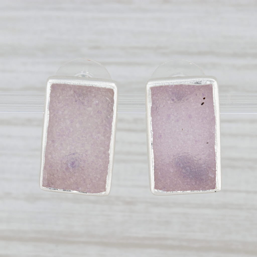 New Nina Wynn Pink Druzy Drop Earrings Sterling Silver Statement