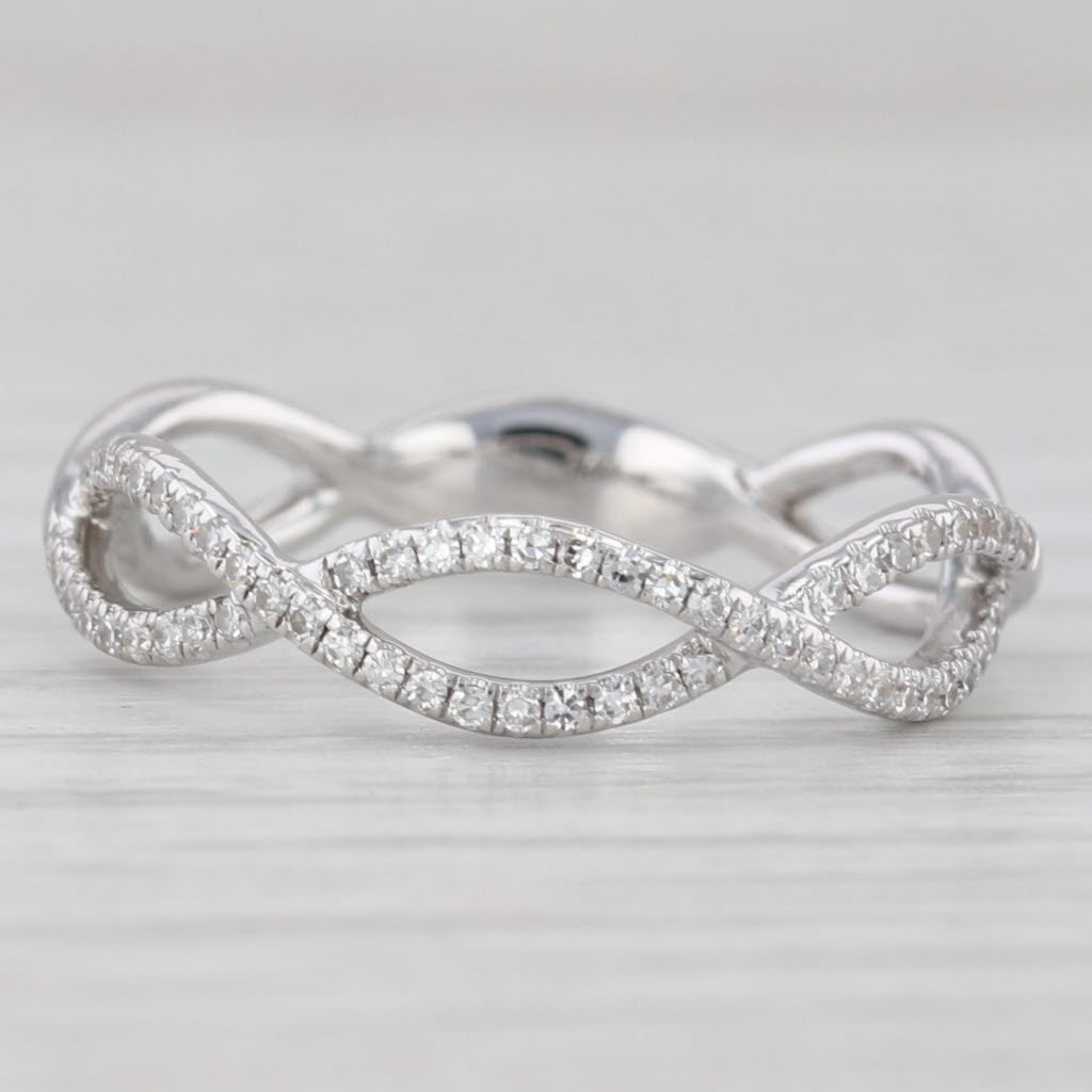 Light Gray 0.13ctw Diamond Woven Band 14k White Gold Size 6.25-6.5 Stackable Wedding Ring