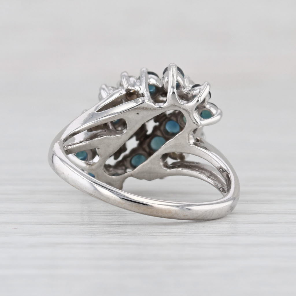 1ctw Blue Sapphire Diamond Cluster Bypass Ring 14k White Gold Size 5.25