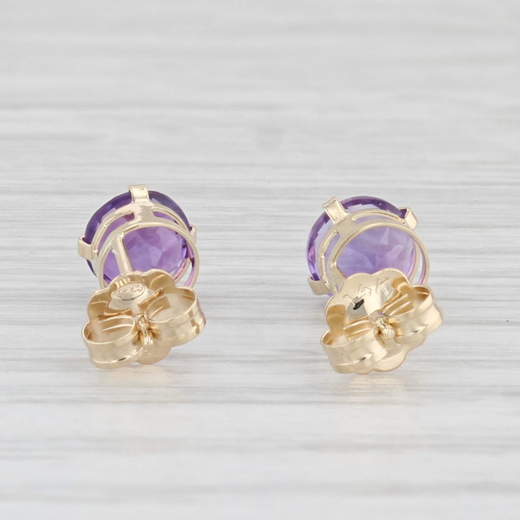 Light Gray 0.94ctw Amethyst Stud Earrings 14k Yellow Gold Round Solitaires