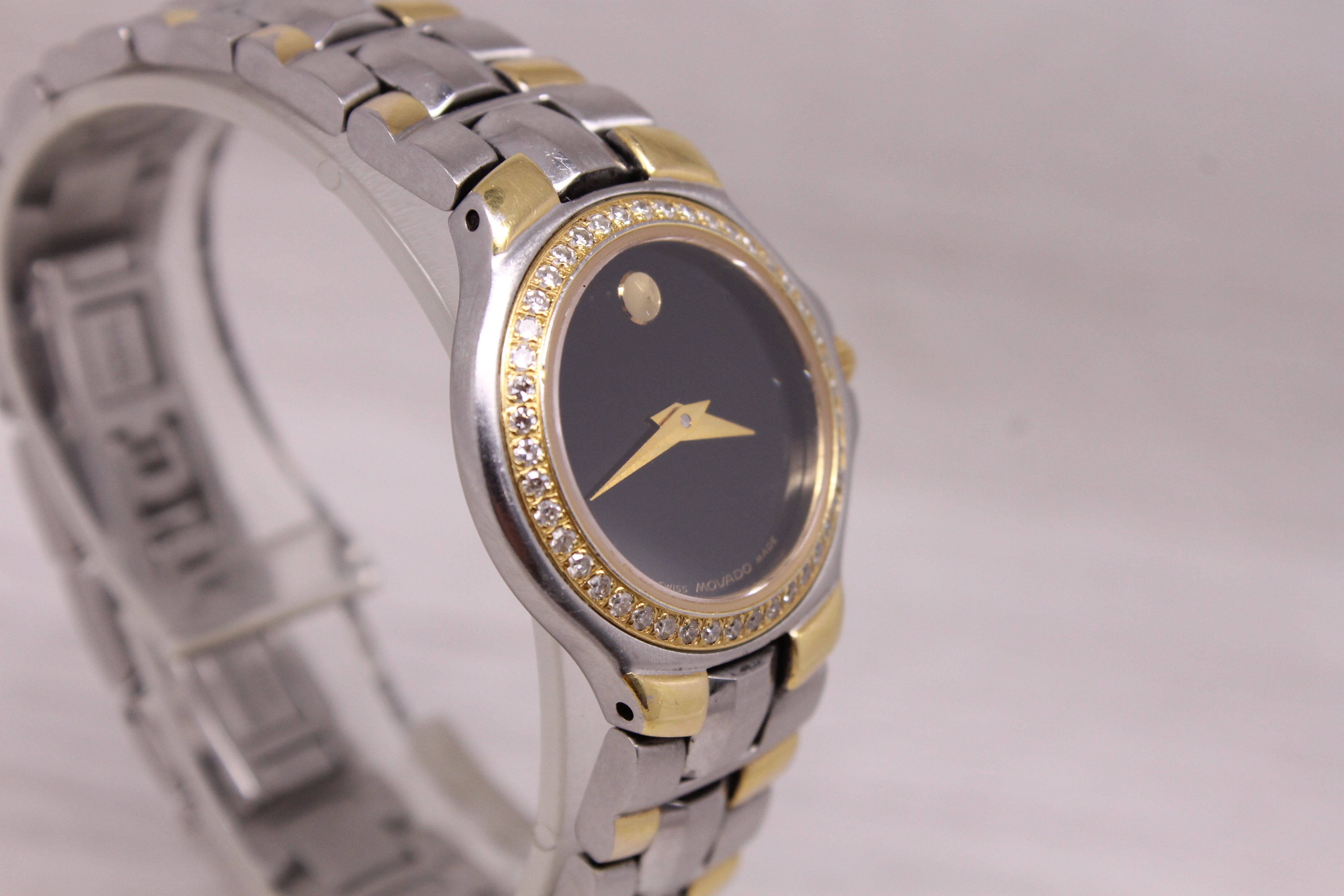 Movado Two-Tone Diamond Bezel Watch 25mm Steel Quartz Swiss 84 E4 9821