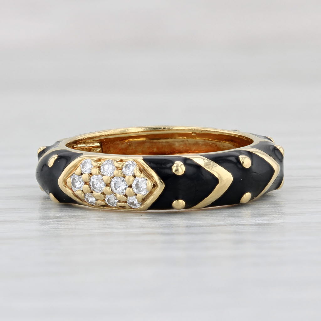 Light Gray 0.12ctw Diamond Hidalgo Ring 18k Yellow Gold Black Enamel Stackable Band