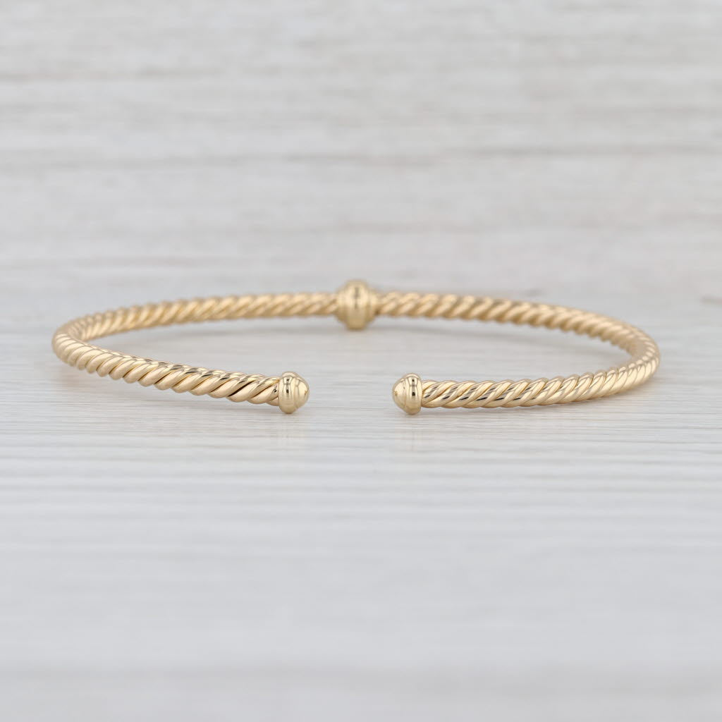 David Yurman Cablespira Station Flex Cuff Bracelet w/ Pouch 18k Gold 3mm 6.5"