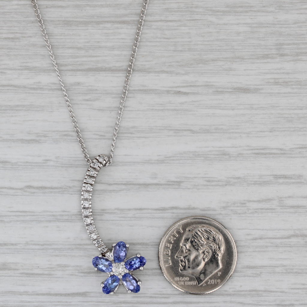 Gray 1.50ctw Tanzanite Diamond Flower Pendant Necklace 14k White Gold 18" Curb Chain