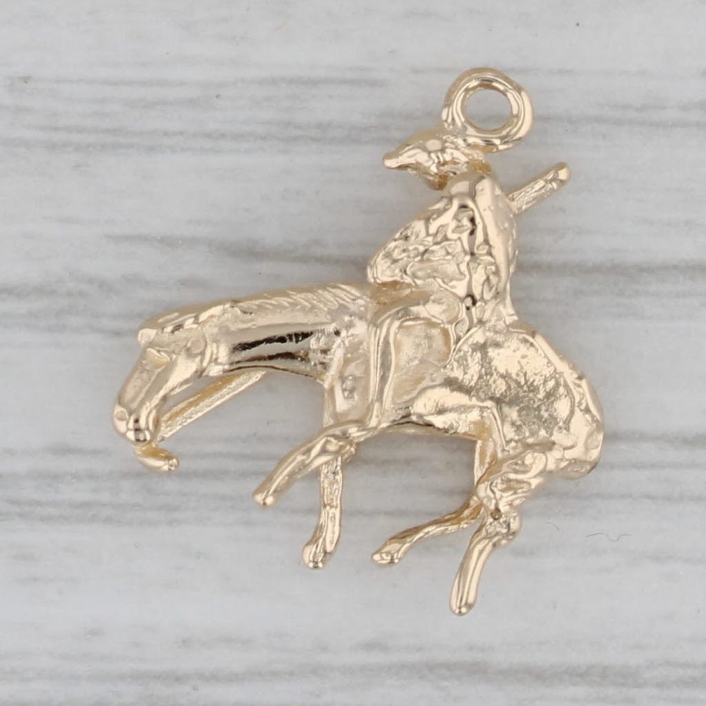 Gray Figure on Horseback with Spear Charm 10k Yellow Gold Pendant Western