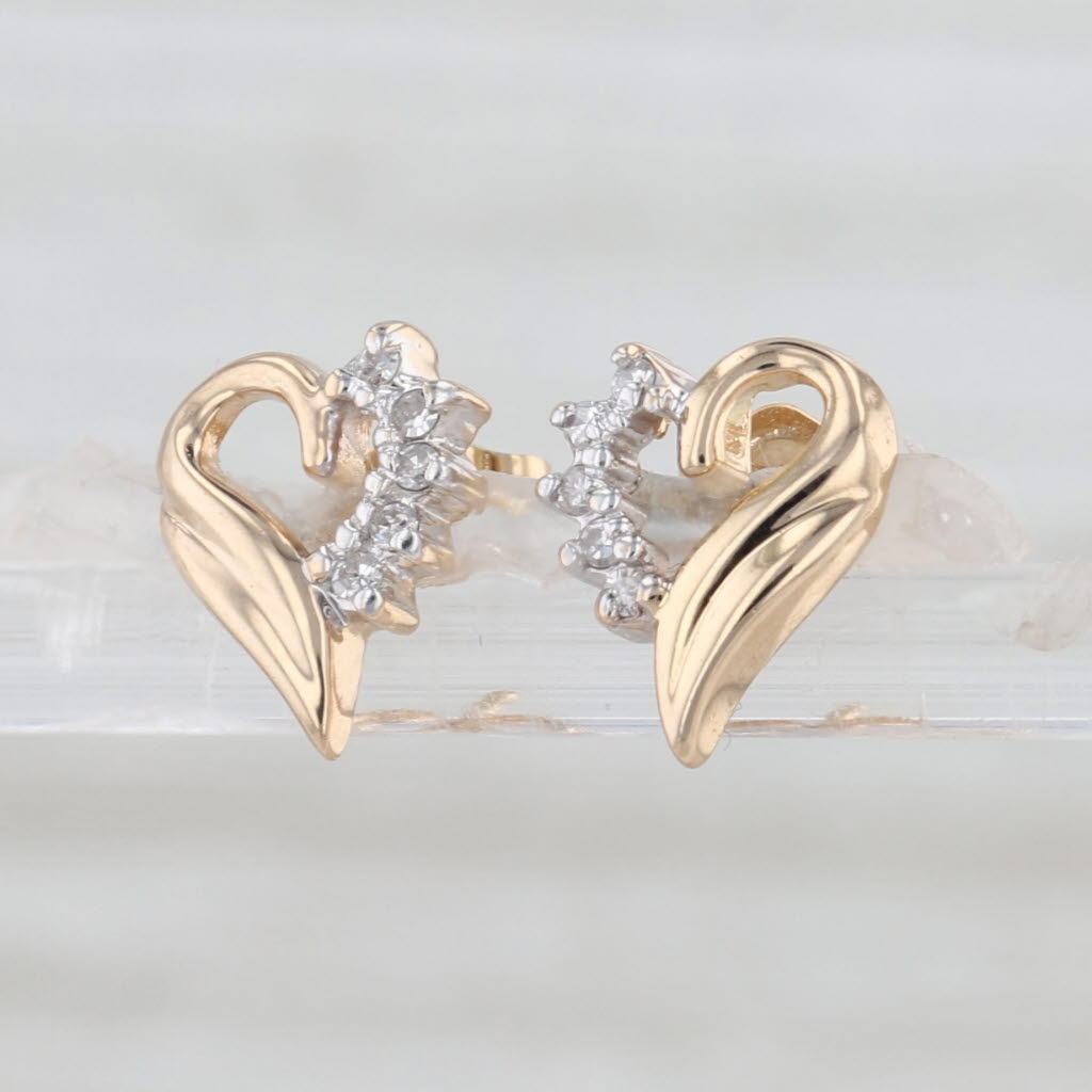 Diamond Accented Heart Stud Earrings 14k Yellow White Gold Studs