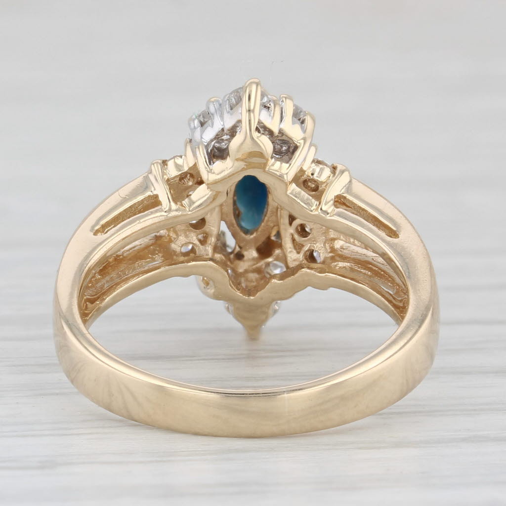 Light Gray 1.05ctw Marquise Blue Sapphire Diamond Ring 14k Yellow Gold Size 5.5