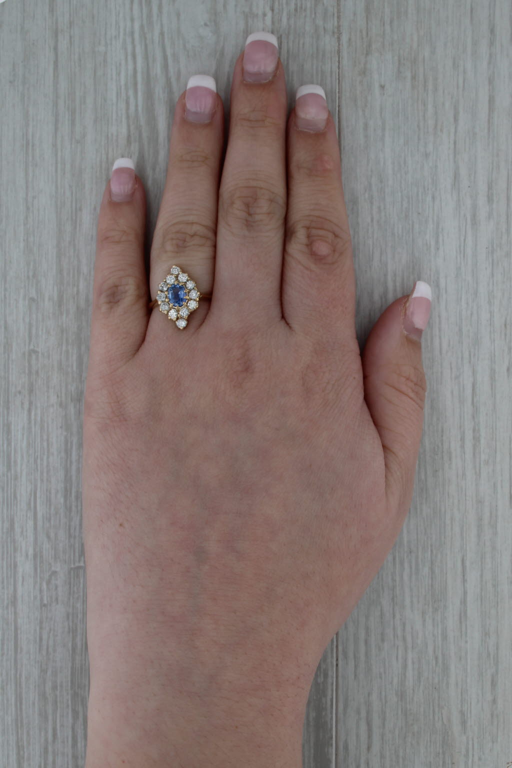 1.65ctw Blue Sapphire Diamond Halo Ring 14k Yellow Gold Size 6.5 Engagement