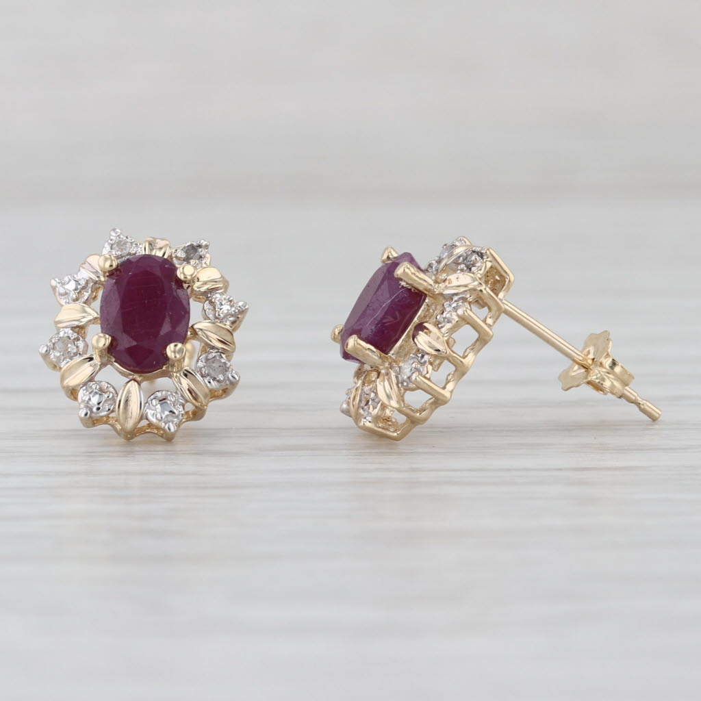 2.26ctw Ruby Diamond Halo Stud Earrings 14k Yellow Gold Studs