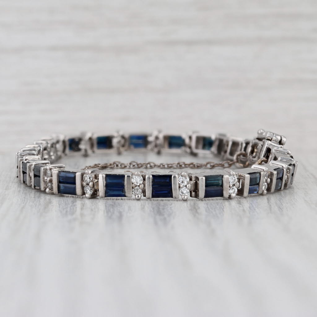 7.60ctw Blue Sapphire Diamond Tennis Bracelet 14k White Gold 7.25" 4.8mm