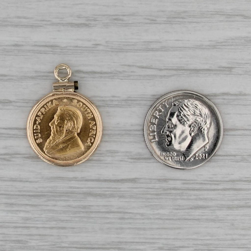 1/10 oz Fine Gold 1984 South African Krugerrand Coin Pendant 14k 22k Yellow Gold