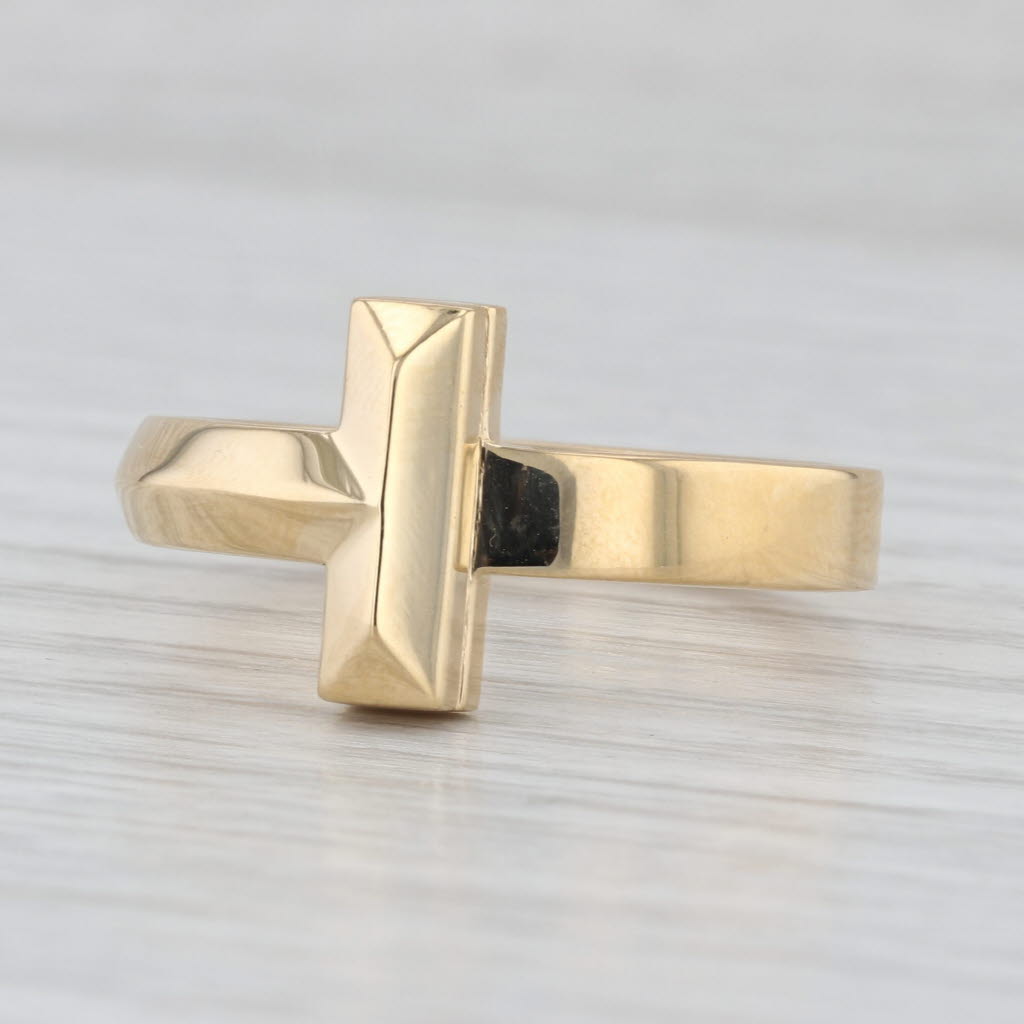 Tiffany & Co Beveled Large T Ring 18k Yellow Gold Size 10