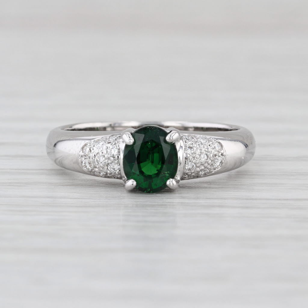 0.90ctw Green Tsavorite Garnet Diamond Ring 18k White Gold Size 6.75