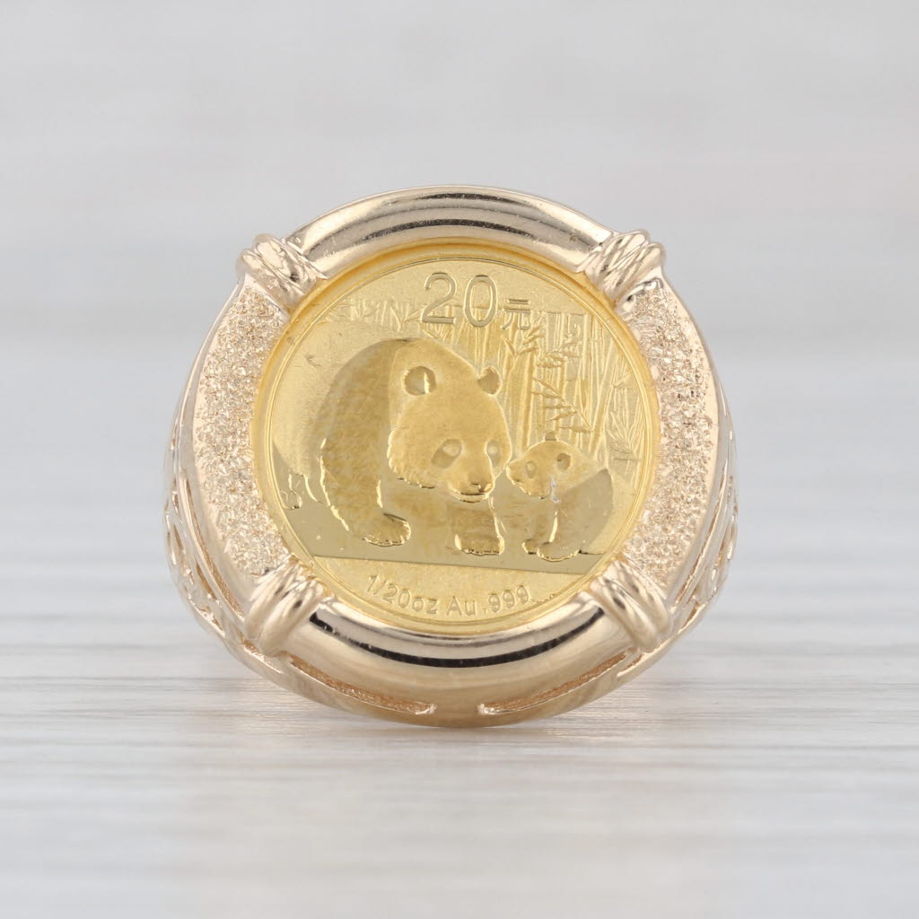 2011 Chinese Panda Coin Ring 14k 999 Fine Gold 20 Yuan 1/20oz Size 6.5