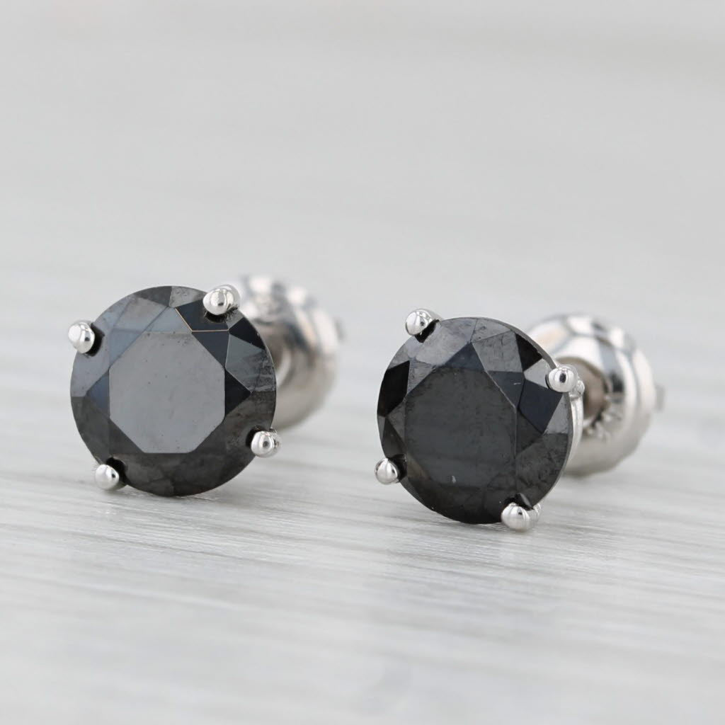 Light Gray 2ctw Black Diamond Earrings 14k White Gold Round Solitaire Studs