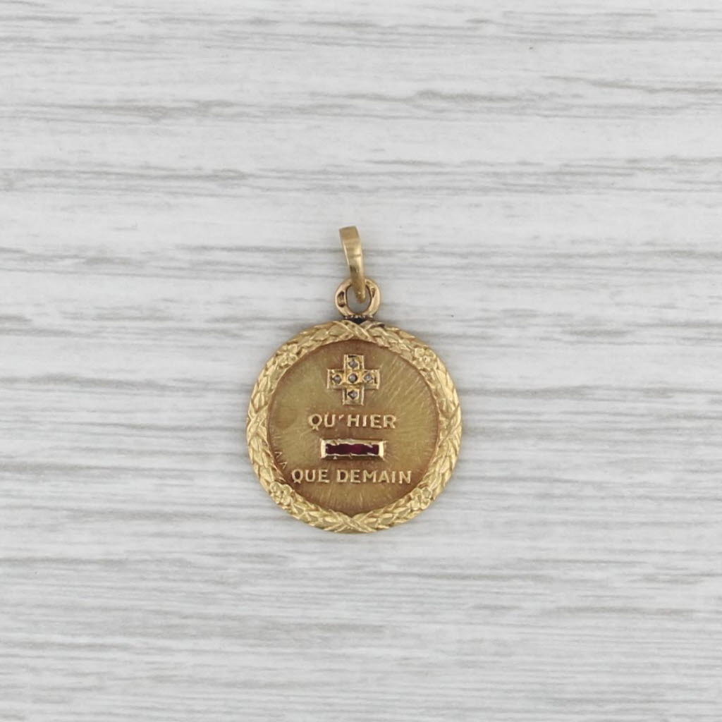 French Love Token Pendant 18k Gold Diamond Lab Created Ruby Qu' Hier Que Demain