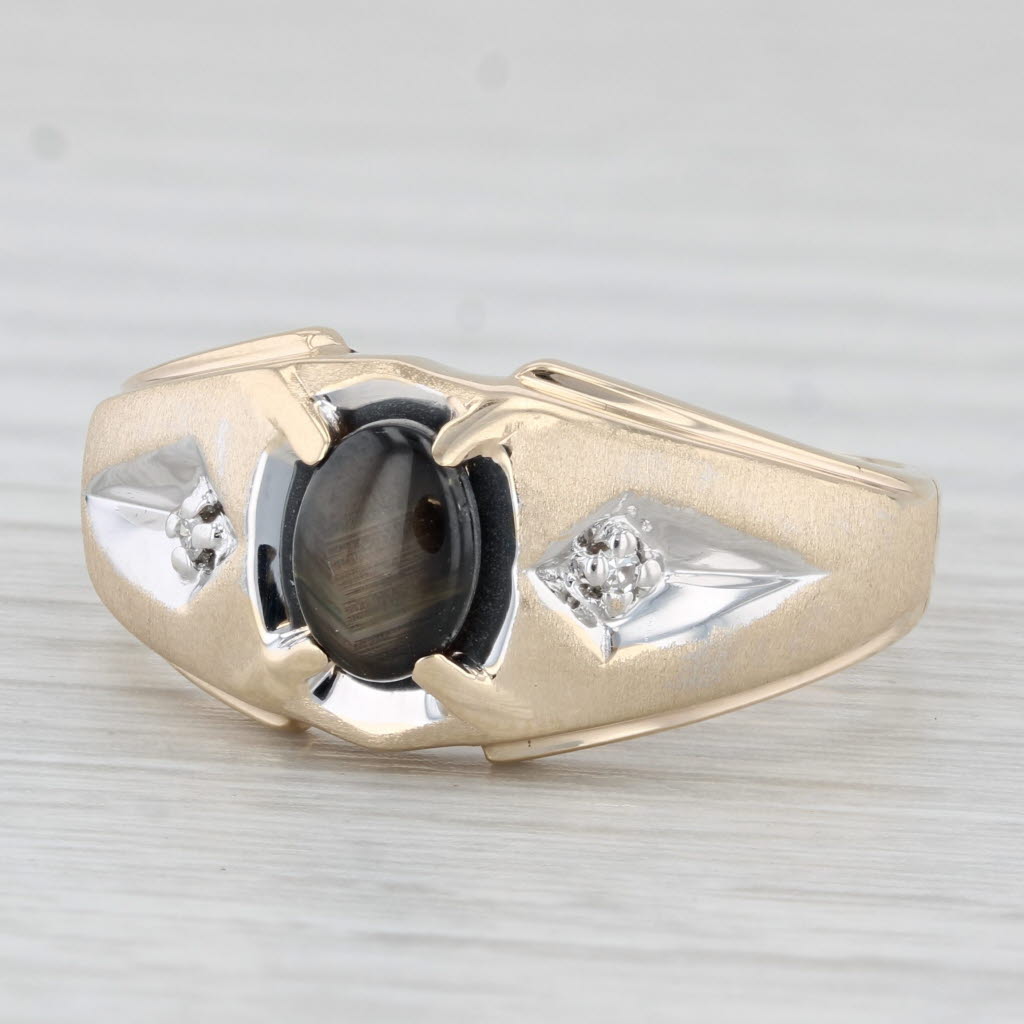 Light Gray Black Star Sapphire Diamond Men's Ring 10k Yellow Gold Size 12