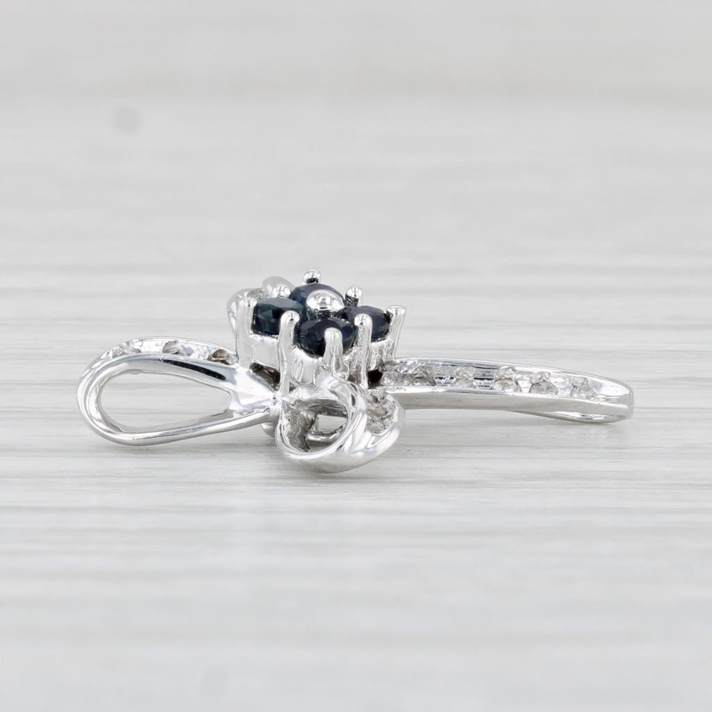 Light Gray Blue Sapphire Flower Diamond Cross Pendant 10k White Gold