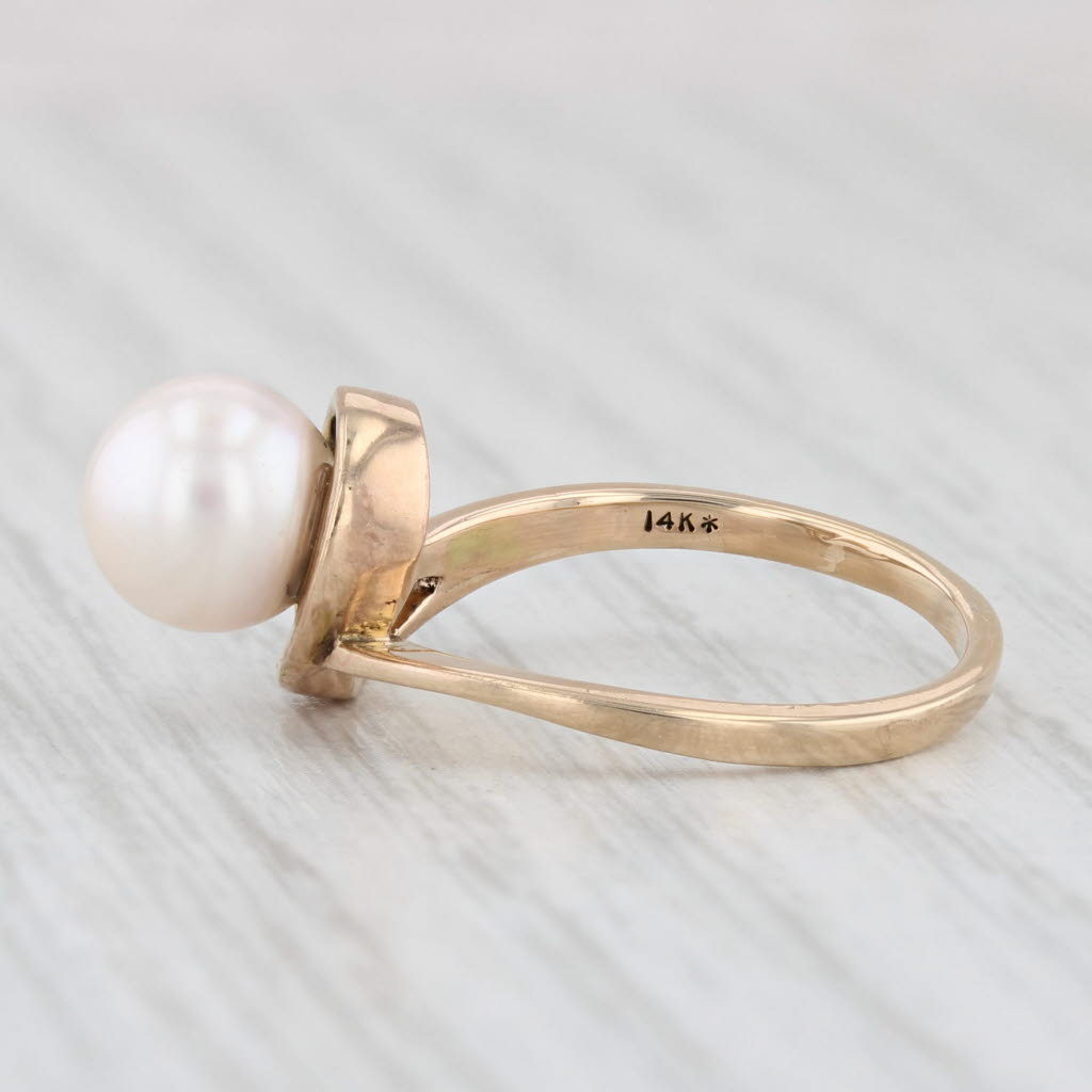 Light Gray Cultured Pearl Solitaire Ring 14k Yellow Gold Size 5.75