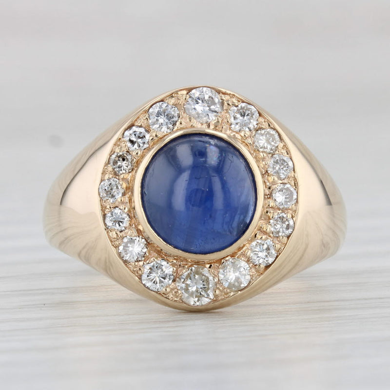 Light Gray Blue Star Sapphire 0.50ctw Diamond Halo Ring 14k Yellow Gold Size 8.25