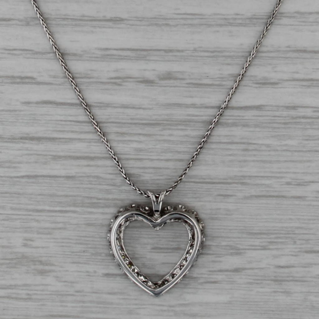 0.44ctw Diamond Heart Pendant Necklace 14k White Gold 20" Adjustable Wheat Chain