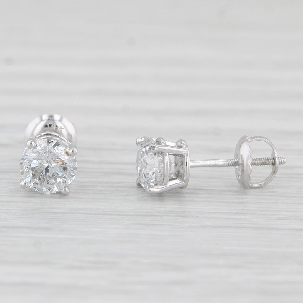 Light Gray 1.27ctw Round Diamond Stud Earrings 14k White Gold Screw Back