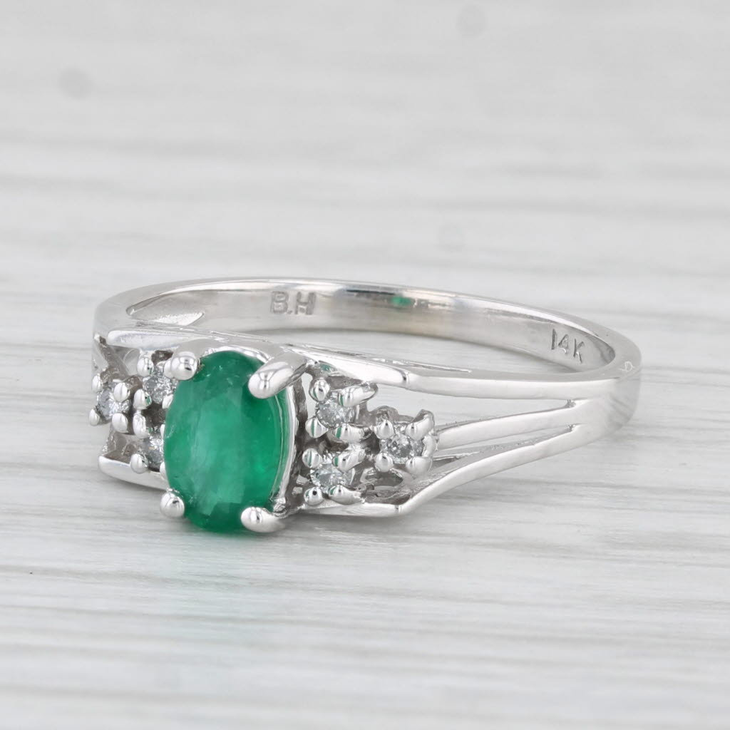 Light Gray 055ctw Oval Emerald Diamond Ring 14k White Gold Size 5.5