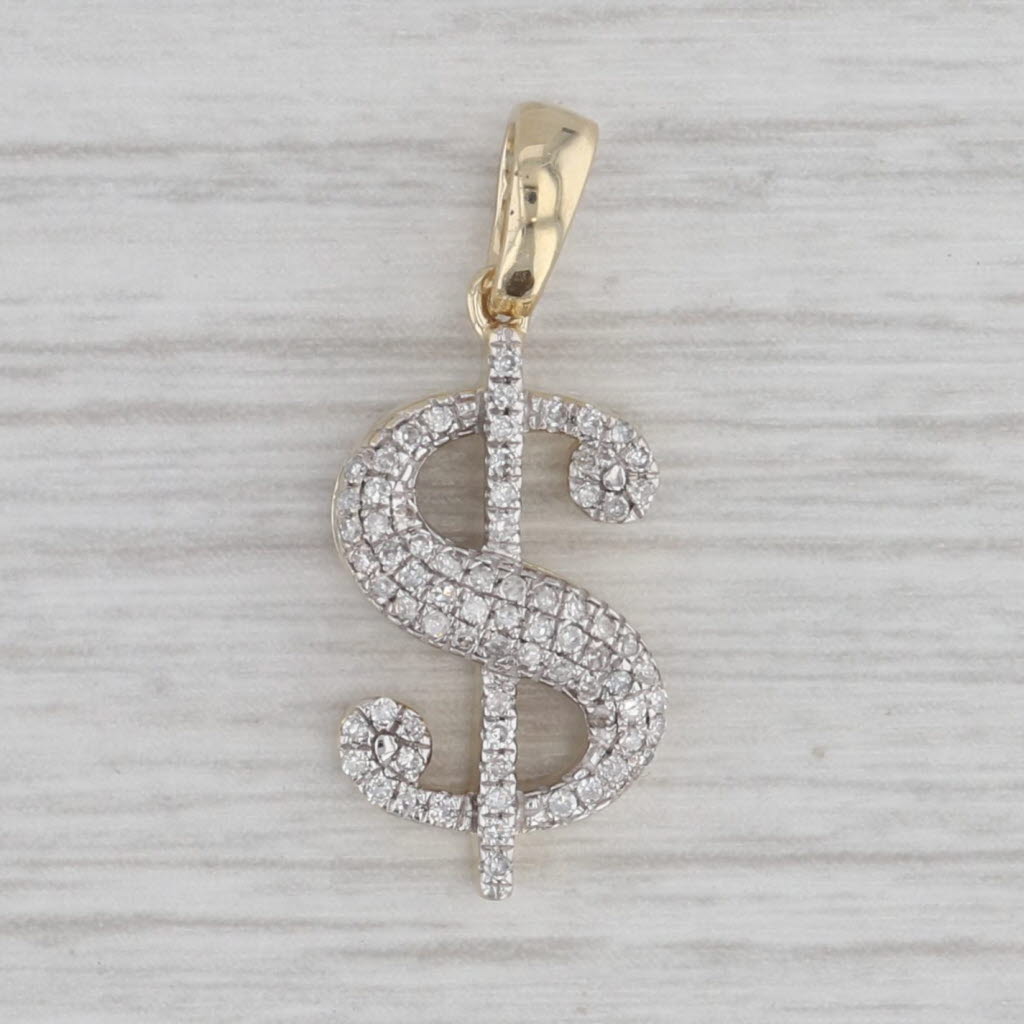 Gray 0.20ctw Money Dollar Sign Pendant 10k Yellow Gold Small Drop