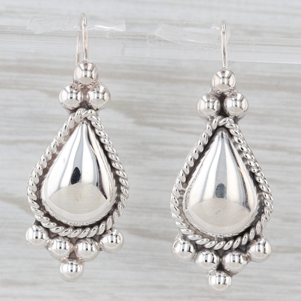 Light Gray Bead Accented Teardrop Earrings Sterling Silver Hook Posts Statement Drops