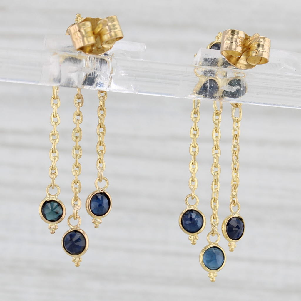 Light Gray 1.20ctw Blue Sapphire 18k Yellow Gold Dangle Earrings