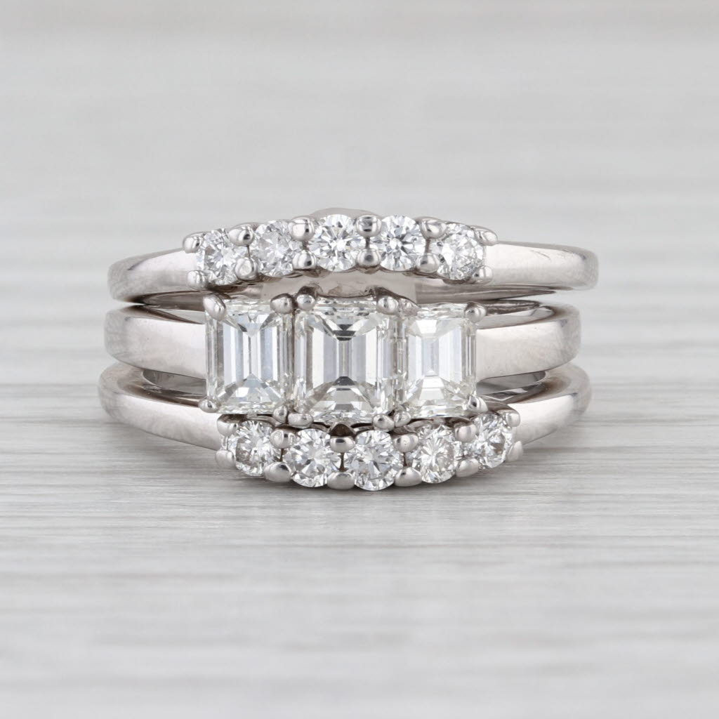 1.76ctw 3-Ring Bridal Set 2 Wedding Bands Engagement 14k White Gold Size 6.25