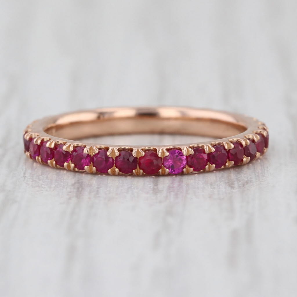 0.90ctw Natural Lab Grown Ruby Sapphire Eternity Band 18k Gold Stackable Ring