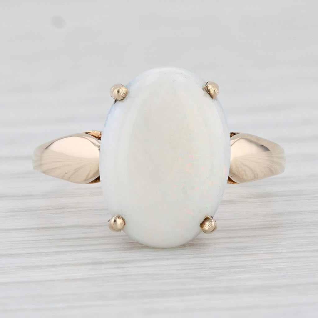 Light Gray Oval Opal Cabochon Solitaire Ring 10k Yellow Gold Size 8.25