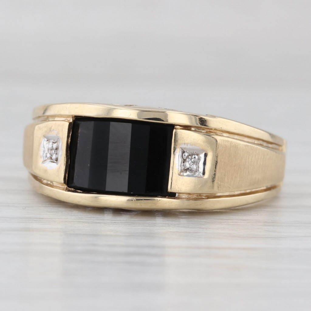 Onyx DAD Ring 10k Yellow Gold Diamond Accents Size 10.25 Gift