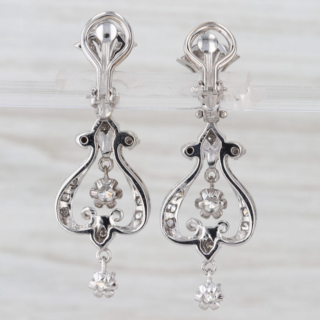 1.25ctw Diamond Chandelier Earrings 14k White Gold Ornate Vintage Clip On Drops