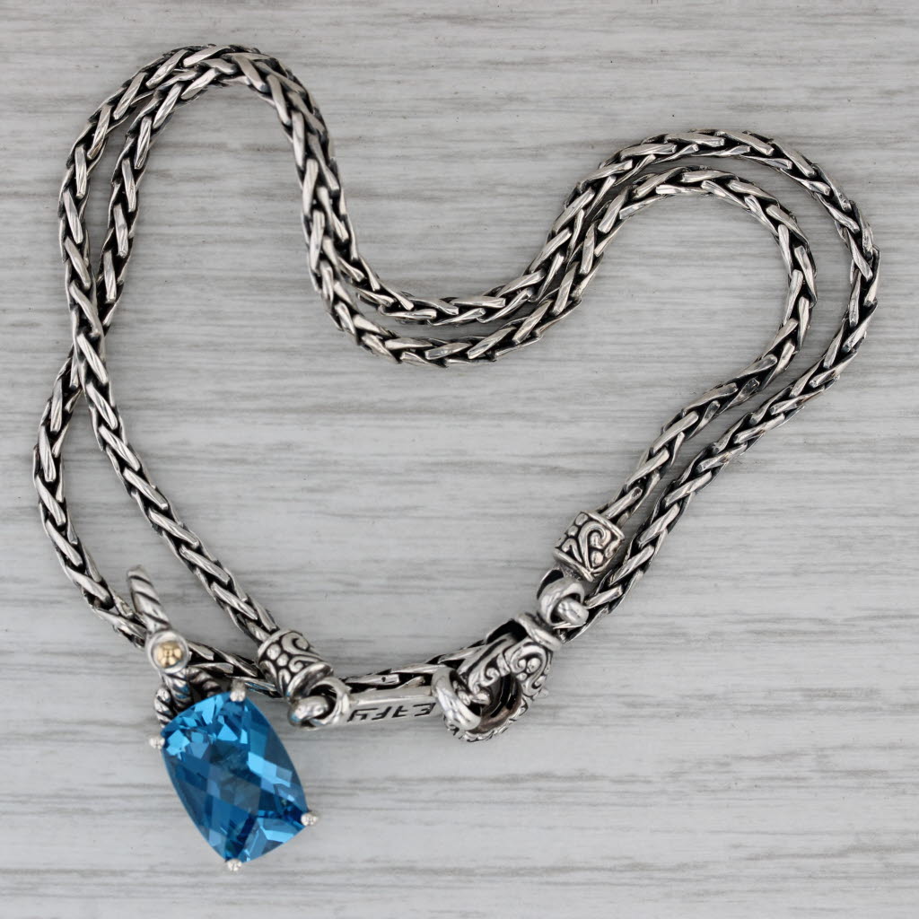 Dark Gray Effy 7.60ct Blue Topaz Pendant Necklace Sterling Silver 18k Gold 18" Wheat Chain