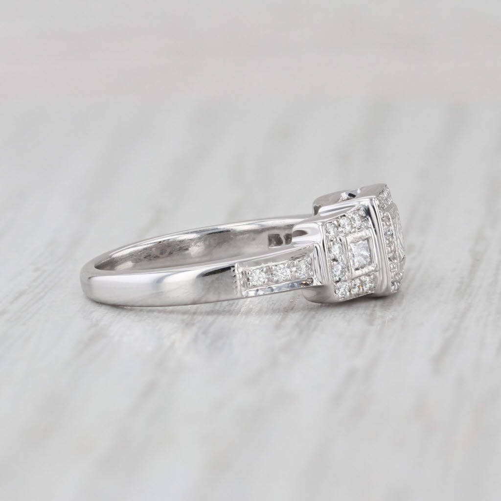 0.52ctw Diamond Engagement Ring 14k White Gold Size 5.5 3-Stone Halos