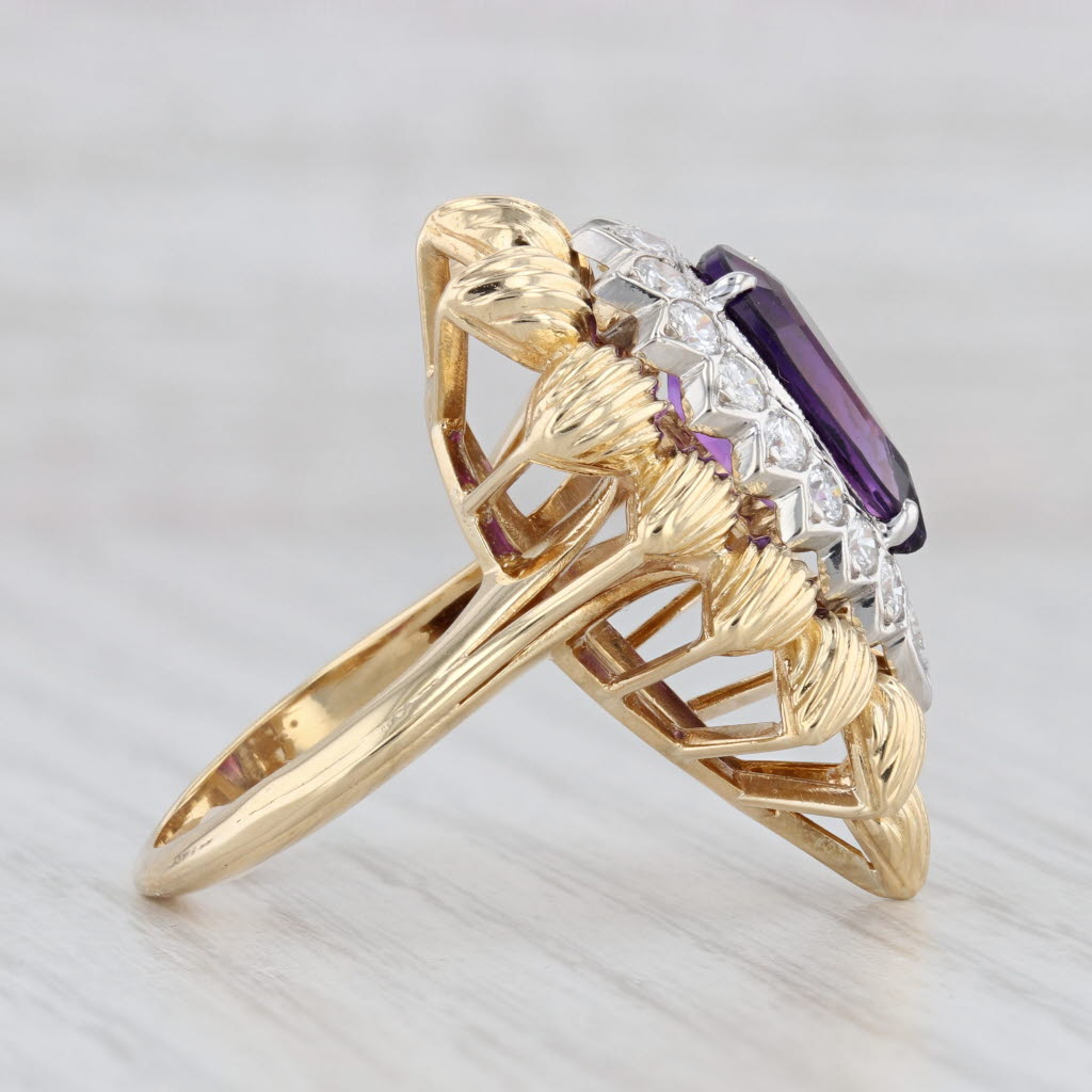 Light Gray 4.01ctw Amethyst Diamond Cocktail Ring 18k Yellow Gold Size 6.75