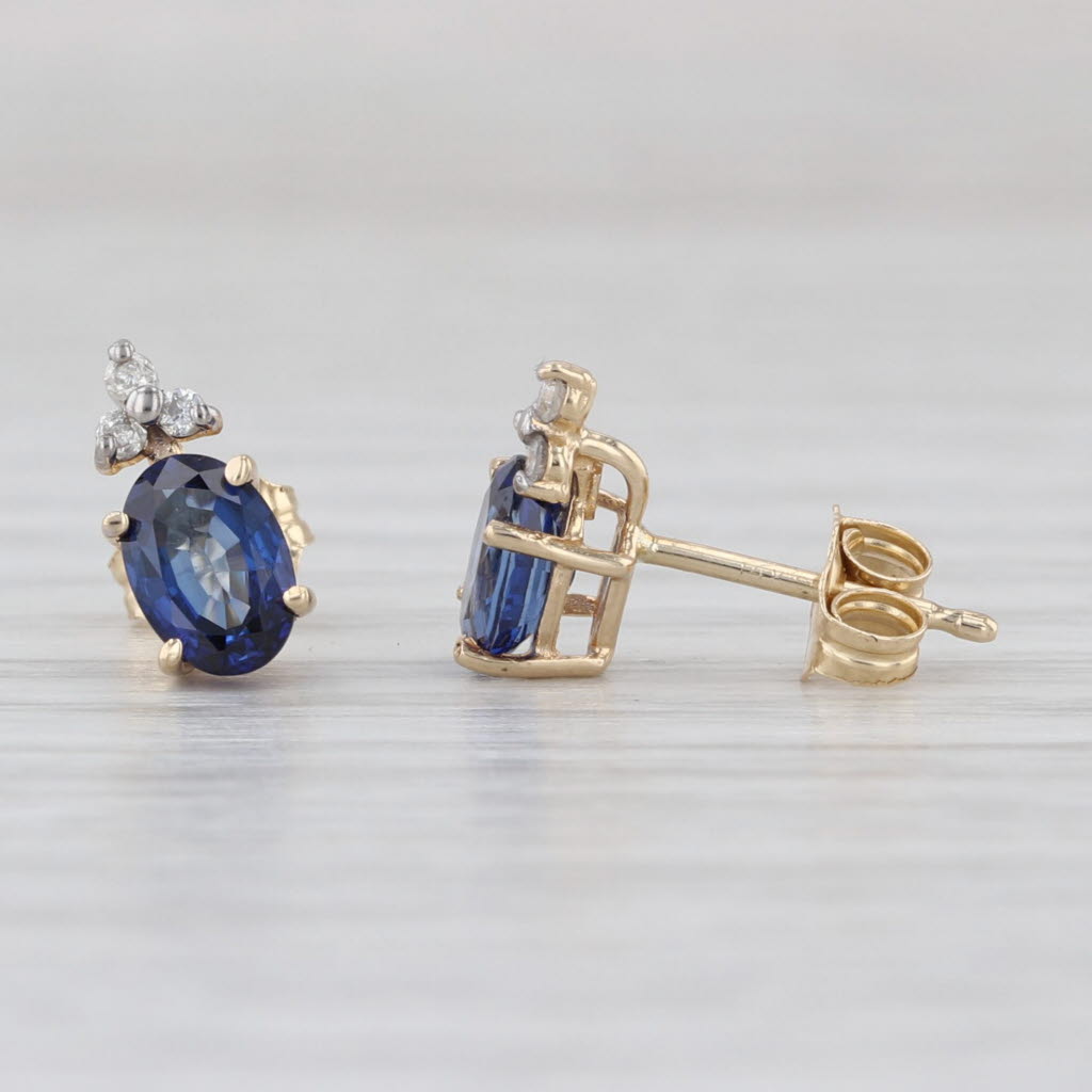 1.04ctw Blue Sapphire Diamond Stud Earrings 14k Yellow Gold Studs
