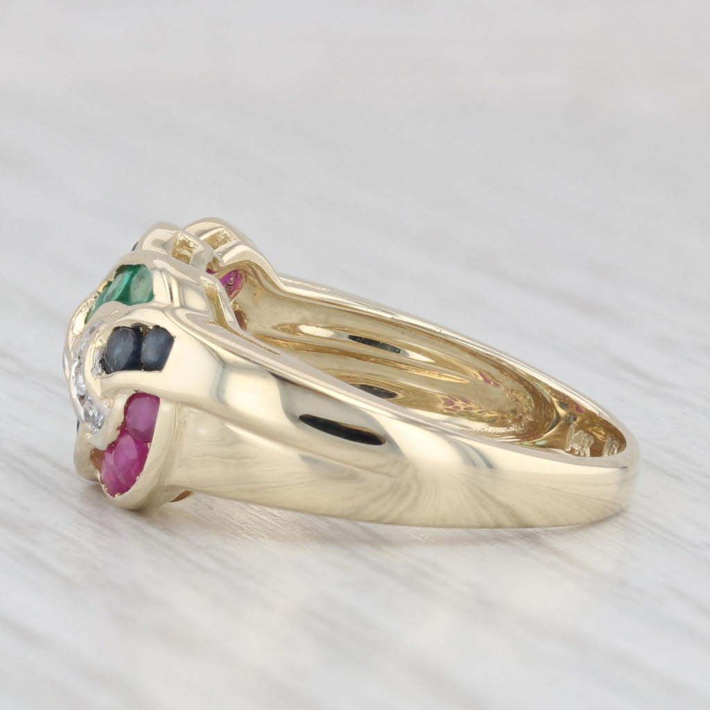 Light Gray 1.37ctw Woven Gemstone Ring 14k Gold Diamond Emerald Sapphire Lab Created Ruby