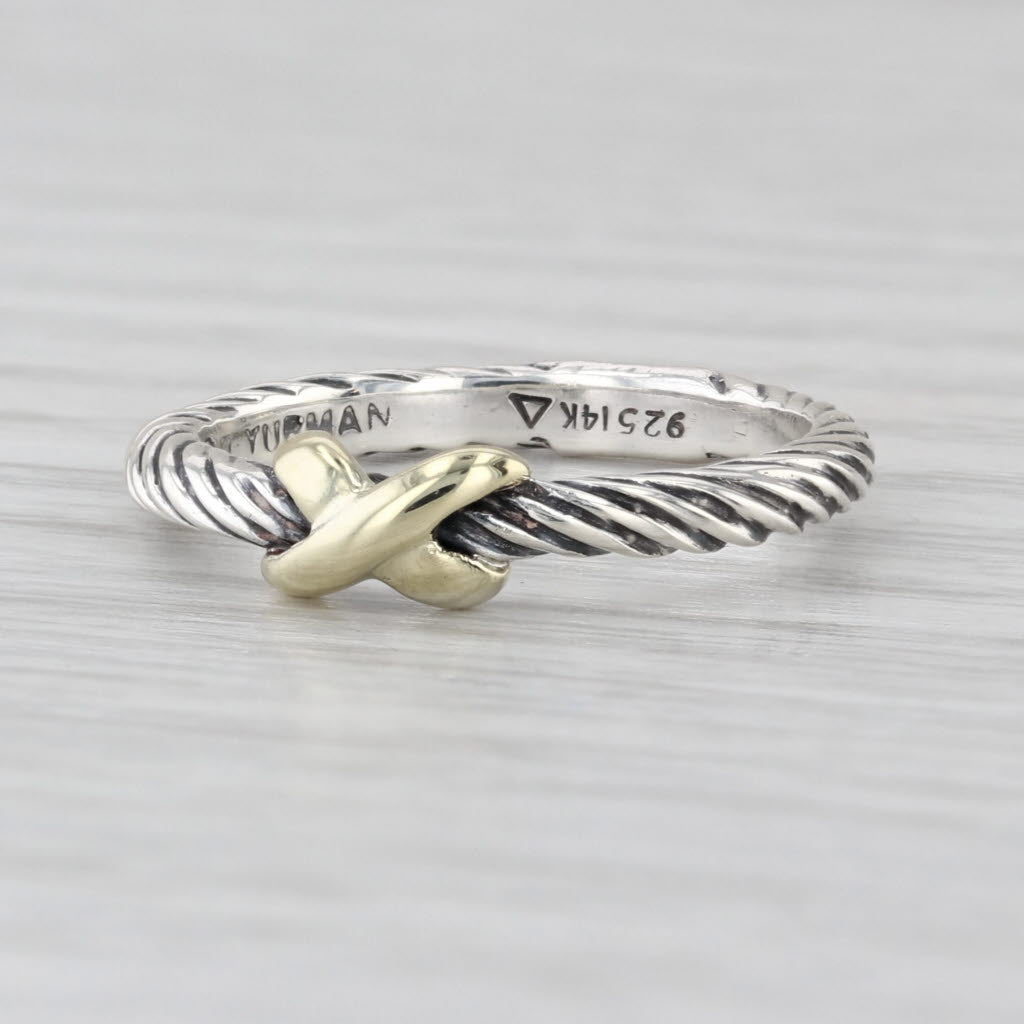 David Yurman Cable X Knot Sterling Silver 14k Gold Ring Size 6.25 - 6.5 Band