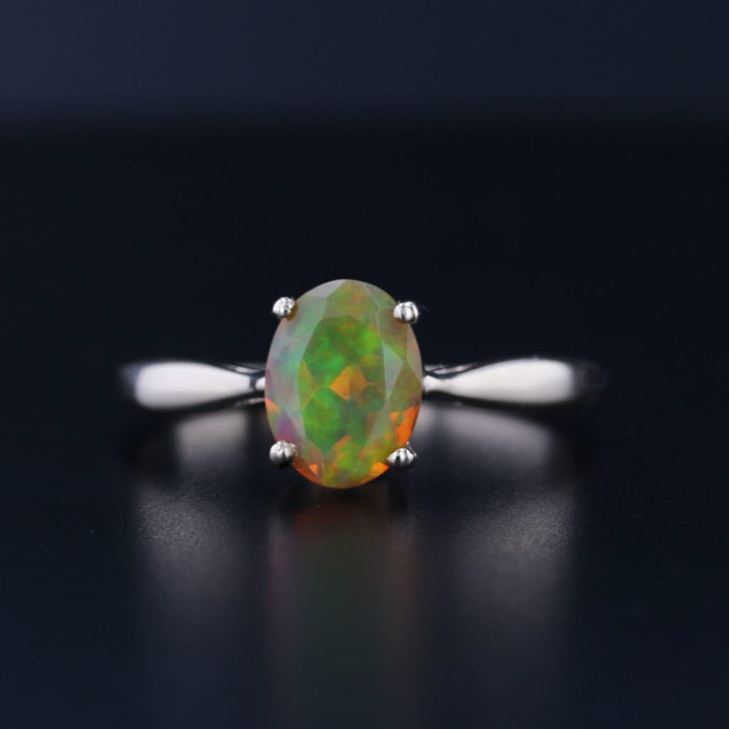Yellow Opal Oval Solitaire Ring 10k Yellow Gold Size 7.25