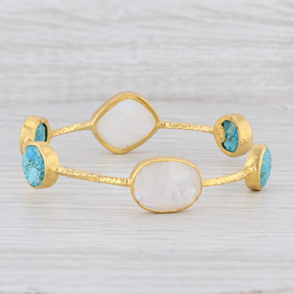 New Nina Nguyen Turquoise Moonstone 8" Bangle Bracelet Sterling 22k Vermeil