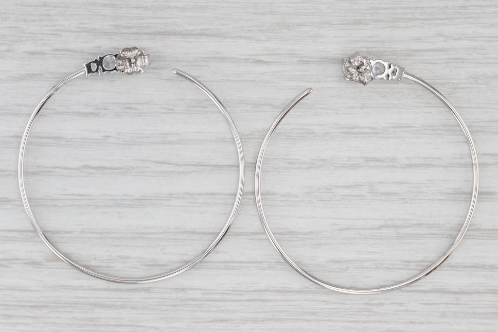 New Crislu Cubic Zirconia Hoop Earrings w/ Box Sterling Silver Round Hoops