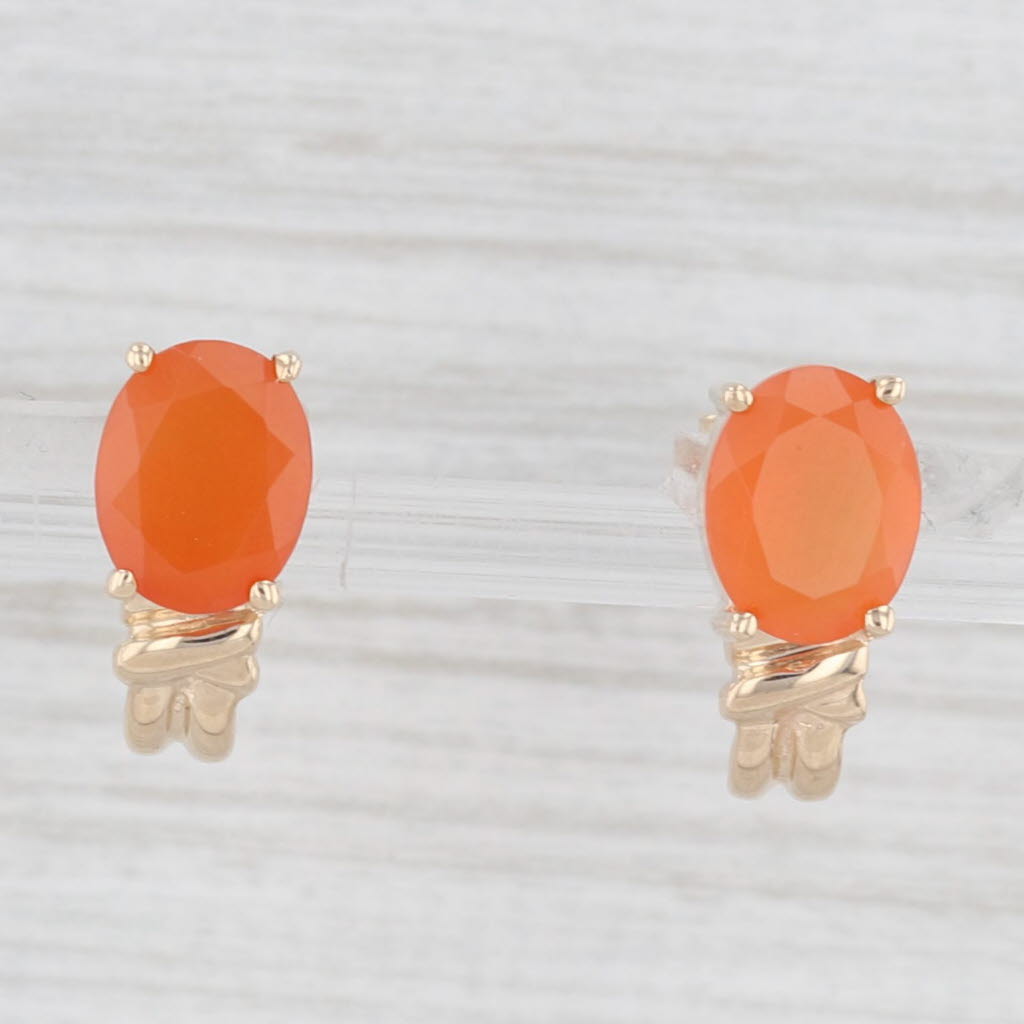 Light Gray 3.10ctw Orange Chalcedony Earrings 10k Yellow Gold J-Hook Studs