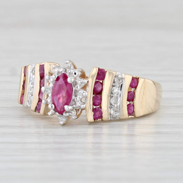 0.43ctw Marquise Ruby Diamond Halo Ring 10k Yellow Gold Size 7.5