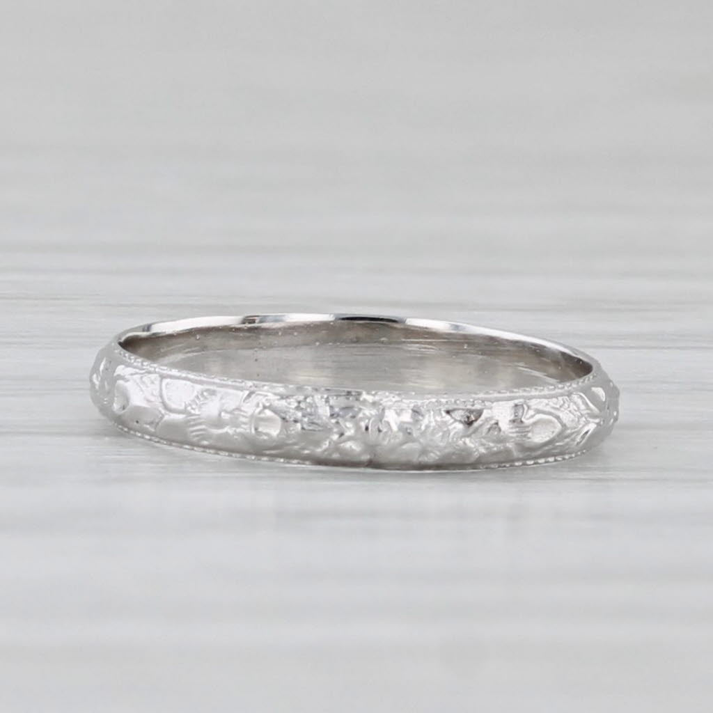 Light Gray Vintage Etched Flower Ring 14k White Gold Small Baby Size