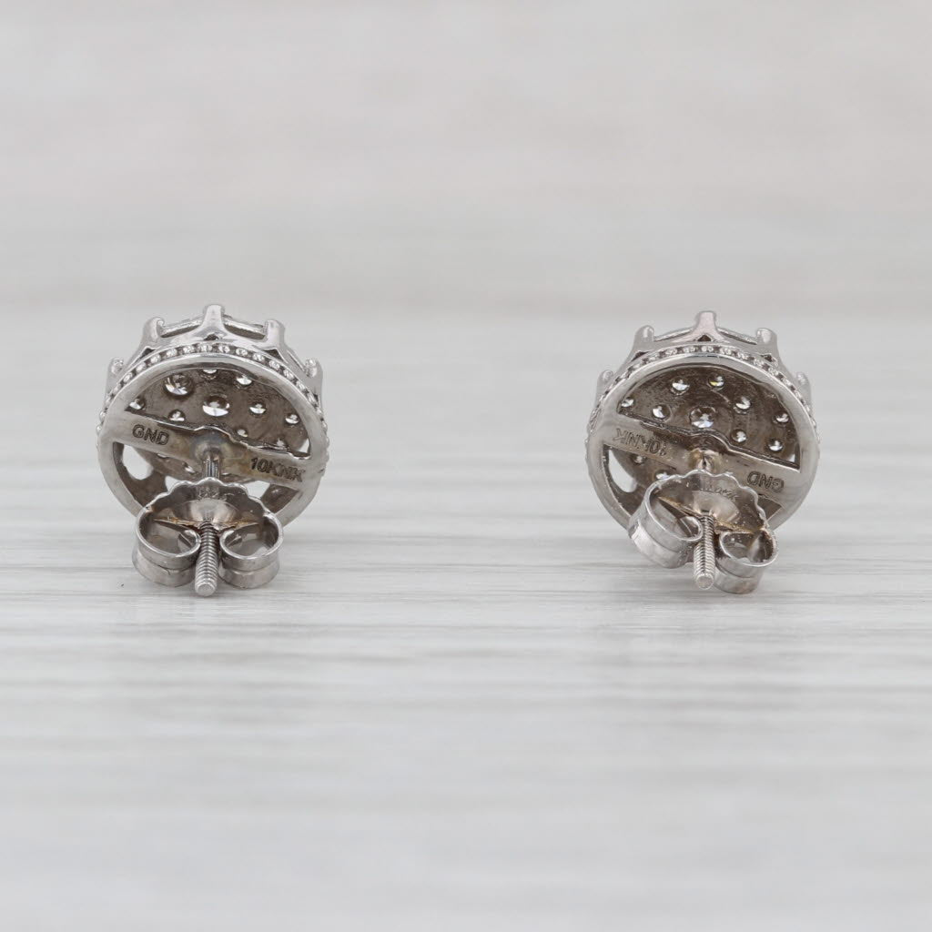 0.58ctw Diamond Halo Cluster Stud Earrings 10k White Gold Round Studs