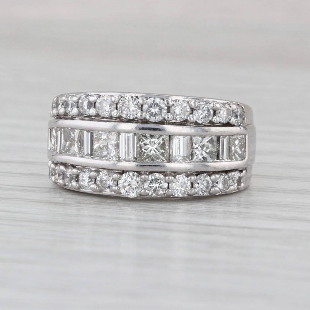 1.45ctw Diamond 3-Band Ring 14k White Gold Size 4.75 Bridal Anniverasry