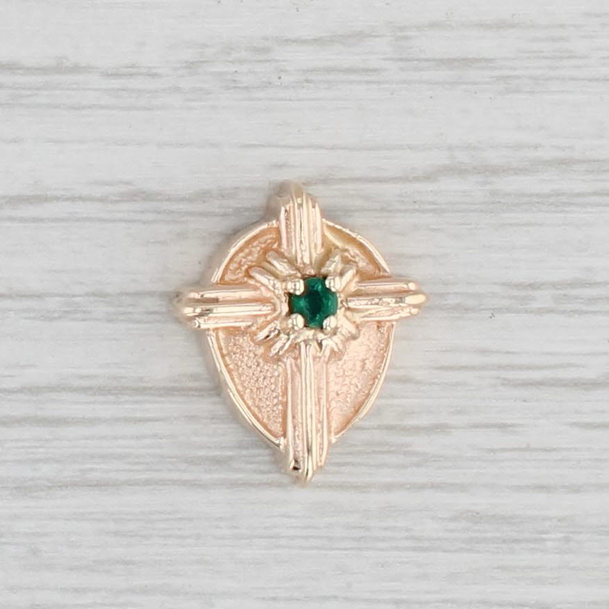 Light Gray Vintage 0.10ct Emerald Cross Slide Charm 14k Yellow Gold Goldman Kolber